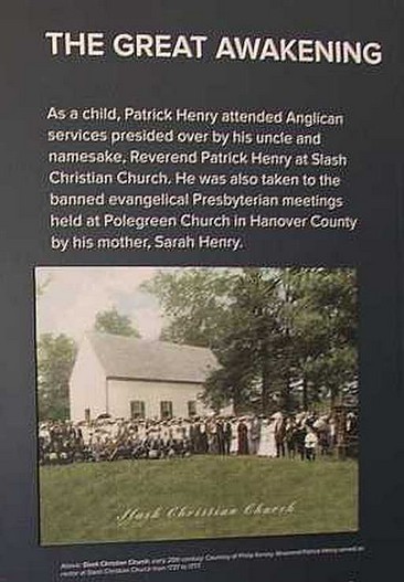 Slash Church display at Scotchtown VA Scotchtown - Patrick Henry - Slash Church display - Great Awakening.